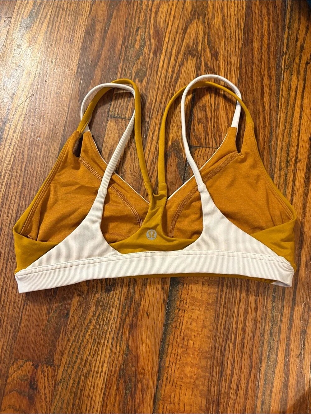 🎉lululemon athletica Mustard Yellow with White V-Neck Sports Bra!